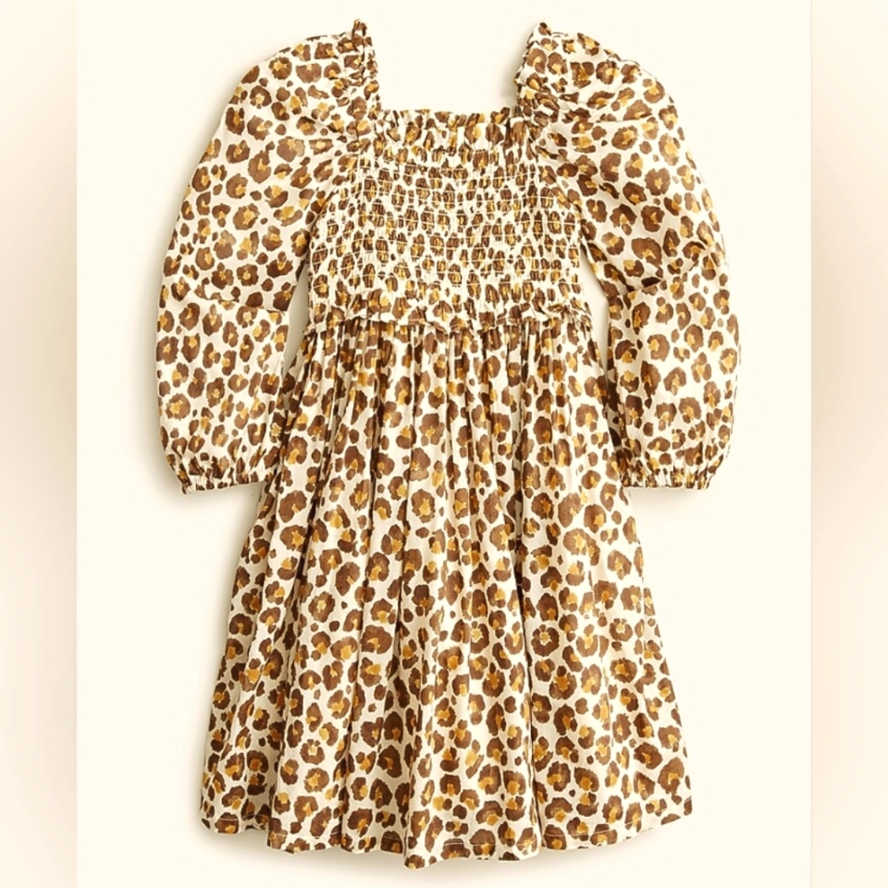 Crewcuts By Jcrew Girls'smocked, Db Lined puff-sleeve dress in voileLepord Print